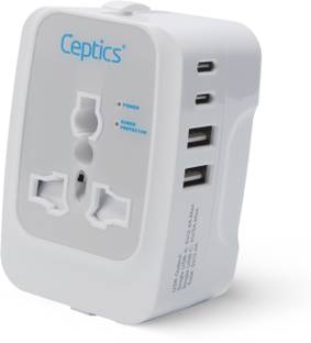 Ceptics 17W Universal Travel Adapter, All-in-One, 2 USB, 2 USB-C 3.4A Travel Charger Worldwide Adaptor