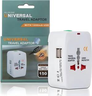 twilight Travel adapter with built In Dual USB Charger Ports, Surge/Spike Protector Worldwide Adaptor