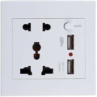 SSUCA 2.1A 2 USB Wall Charger Socket 5 Outlet PowerPlug Travel Charging Port Universal Worldwide Adaptor
