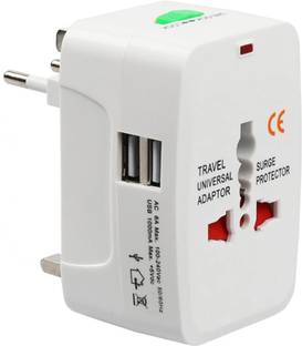 Easy eBuy Universal Travel Adapter With Built In Dual USB Charger Ports With 100-240V Surge/Spike Protected Electrical Plug Worldwide Adaptor