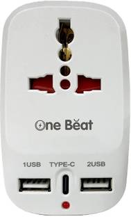 One Beat Compact All-in-One Adapter with USB Type-C, 2 Smart USB Ports I Universal Socket Worldwide Adaptor