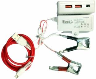 BALRAMA 3.4 Amp Fast DC Charger Mobile Charger + Data Cable + Battery Charging Clips 12v Combo Set