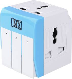 MX 3-in-1 Universal Travel Adapter Multiplug Individual Switch & LED- (Pack of 1) 13 A Three Pin Socket
