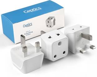 Ceptics 2 in 1 India to UK UAE, Type G Dual Inputs with Indian Pins, CE ROHS 3 Pack Worldwide Adaptor