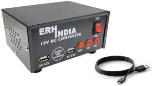 ERHIndia 200 Watt DC to AC Converter with Full Output for Home, Car, Boat, Solar Panel, Color TV, DTH Box, Mobile Charger Worldwide Adaptor