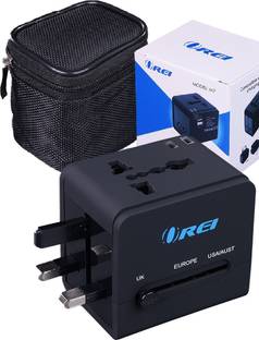 OREI Universal Travel Adapter with 2 USB Ports, 3 in 1 Charger (US, Europe, UK) Worldwide Adaptor