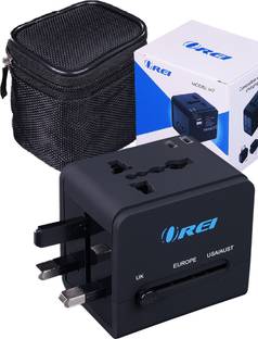 OREI Universal Travel Adapter with 2 USB Ports, 3 in 1 Charger (US, Europe, UK) Worldwide Adaptor