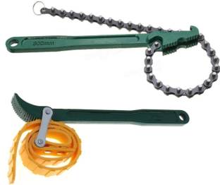 NSK TOOLS 9Inch Engine Oil Filter Wrench Combo (Pack of 2) - Belt & Chain Wrench - Single Sided Adjustable Wrench Single Sided Speciality