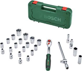 BOSCH 1/2" Drive Ratchet Set 25-Piece High Torque 768Nm Complete Socket Set Ergonomic Design Single Sided Rachet Wrench