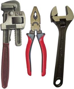 DUMDAAR new Hand tool set 1pc 8inch Adjustable Wrench 1pc 12inch Pipe Wrench 1pc 8inch Plier and Single Sided Pipe Wrench