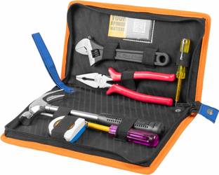 JK Super Drive JK DIY Folder Hand Tool Kit 8" Plier, 8" Wrench, Hammer, Screwdriver, Tester, 3M Tape Single Sided Combination Wrench