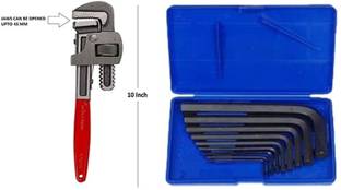 Exotic Arcade Combo of Pipe Wrench 10 Inch with 9 Pcs Allen Key Set( Elky - 1.5 - 10 MM) || Best Quality Heavy Duty Single Sided Pipe Wrench