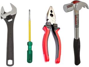 Exotic Arcade Combo- 8" Adjustable Wrench, Combination Plier, Claw Hammer & 2-in-1 Screwdriver Best Quality Hand Tools Set Single Sided Open End Wrench