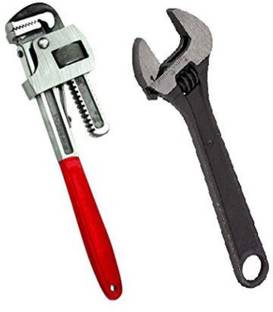 WhiteArcade Set of Pipe Wrench 14 Inch and Adjustable Wrench 12 Inch || Heavy Duty Hand Tool Kit || Single Sided Pipe Wrench