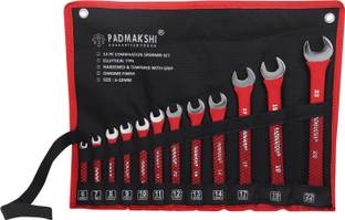 Padmakshi Combination Spanner Set-6mm To 22 mm ,12-Piece,Chrome Vanadium Steel 12-Piece,Chrome Vanadium Steel, with Rolling Pouch ,Red Color (With Bag) Double Sided Combination Wrench