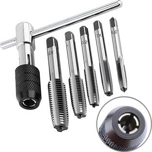 Digital Craft 6Pc Tungsten Steel Thread Tap Drill Bit & Wrench Set – M6 M7 M8 M10 M12 Tapping Tool Kit for Metalworking, Thread Repair & Cutting Single Sided T Type Wrench