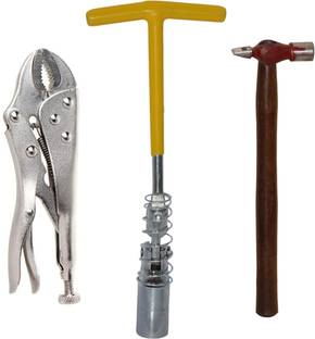 Digital Craft 16MM Sprak Plug Wrench,10"Inch Lock Plier,Hammer 200 gm Smooth Spark Plug Extraction with a Rugged, Long-Lasting Automotive Tool Single Sided T Type Wrench