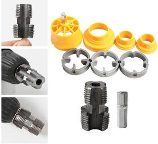 PKT 9pcs PVC Thread Maker Tool Set for Electric Drill, Electric Drill Pipe Threader Kit with 3 Dies Set for Cutting and Pipe Threader Double Sided Pipe Wrench