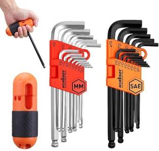 HORUSDY 27 pcs Long Arm Ball End Hex Wrench Set, HORUSDY 27 pcs Long Arm Ball End Hex Wrench Set – Inch/Metric Single Sided L Type Wrench