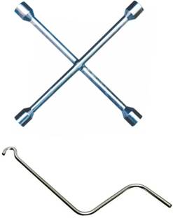 AutoVision Combo of Cross Wheel Wrench (17mm x 19mm x 21mm x 23mm) & Jack Rod Single Sided Combination Wrench