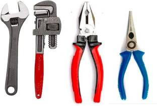 Exotic Arcade 4 Pcs Tool Kit of Pipe Wrench 10",Adjustable Wrench 8", Plier8" & Nose Plier6" | Best Quality Heavy Duty Single Sided Pipe Wrench