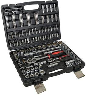 KANABEE 108 Pcs Tool Set Socket Wrench And Metric 1/4 And 1/2 Drive Socket, Extension Bars, Sockets, Quick Release Reversible Ratchet Wrench, Box End Single Sided Combination Wrench