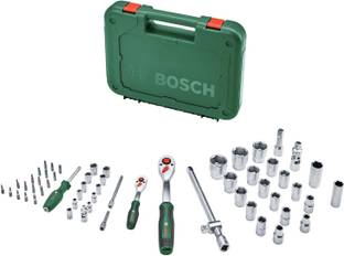 BOSCH 1/4" + 1/2" Ratchet Set 57-Piece High Torque Versatile Tools for DIY Tasks, with Sockets, Extensions & Bits Single Sided Rachet Wrench