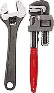 WallVilla Spare & Service Pipe wrench & Spanner Pipe Wrench 12 Inch & Adjustable Spanner 08Inch Single Sided Combination Wrench