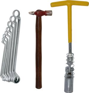 Digital Craft 16MM Sprak Plug Wrench,8Pc Ring Spanner Set,Hammer 200 gm Smooth Plug Extraction with a Rugged, Long-Lasting Automotive Tool Single Sided T Type Wrench