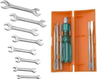 TOOLMATCH Double Ended Spanner Set Hand Tool Kit (14 Tools) 6 Pcs Screwdriver Set 8 Pcs Double Ended Spanner Set Hand Tool Kit 14 Tools Double Sided Open End Wrench