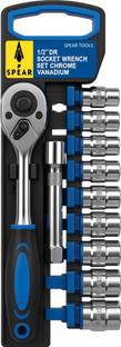 spear 1/2" CR-V 12 Pcs Ratchet Wrench Set with Quick Release & Extension Bar for DIY, Automobile, Professional, Home Applications Single Sided Socket Wrench