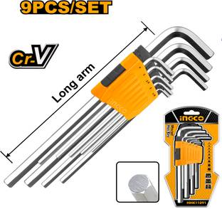INGCO 9 PCS Hex Key 1.5mm - 10MM, Cr-V, Heat Treatment and Chrome Plate, Double Sided L Type Wrench