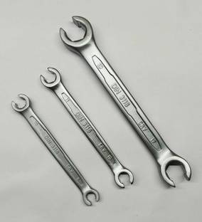 4MECH 8x10 mm + 10x11 mm + 17x19 mm Heavy Duty Hardened, Flare Spanner (Pack of 3) 8x10 mm + 10x11 mm + 17x19 mm Heavy Duty Hardened, Flare Spanner (Pack of 3) Double Sided Open End Wrench
