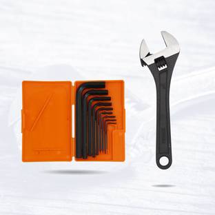 Hillgrove HGCM173M1 8" inch Adjustable Wrench with 9Pcs Hex Allen Key HGCM173M1 8" inch Adjustable Wrench with 9Pcs Hex Allen Key Single Sided Open End Wrench