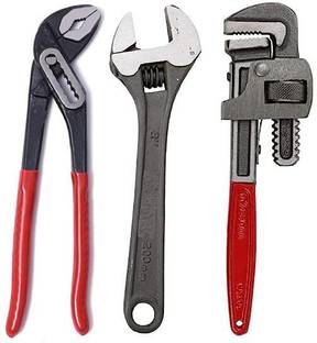 Exotic Arcade Kit Of 3 Plumbing Tools(10" Water Pumplier, 10" PipeWrench, 8" AdjustableWrench) Kit Of 3 Plumbing Tools(10" Water Pumplier, 10" PipeWrench, 8" AdjustableWrench) Single Sided Pipe Wrench