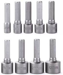AS TOOL CENTER Hex Shank Nut Setter Driver, Drill Bit Set 9pcs Streamlined anti-skid handle, comfortable grip, compact, easy to carry Single Sided Socket Wrench