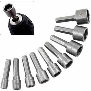 AS TOOL CENTER 9 Pcs Power Nut Driver Drill Bit Set 1/4 Inch Wrench Screw 5-13mm Single Sided Pipe Wrench