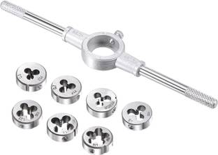 uptodateprouducts 8 Pcs Metric Die Set - Screw Die & Adjustable Wrench Holder with M3-M12 Dies Threading and Rethreading Cutting External Thread Processing Tapping Single Sided Speciality