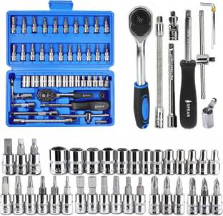AEGON SPEAR SA46 46Pcs 1/4" Heavy Duty Chrome Vanadium Ratchet Tool Kit For Repairing Work, DIY Single Sided Combination Wrench