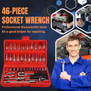 SarvamMart 46in1-05 46 in 1 Compact Tool Kit for Car, Bike Repairs and General Maintenance Double Sided Box End Wrench