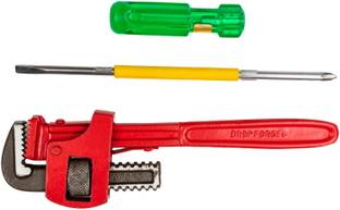 Globus 746 STILSON Pipe Wrench (10"/250MM) & Screw Driver 2 in 1 (10 inch / 250mm ) Single Sided Pipe Wrench