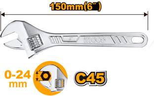 INGCO Adjustable Wrench, 150 mm (6") Single Sided Open End Wrench