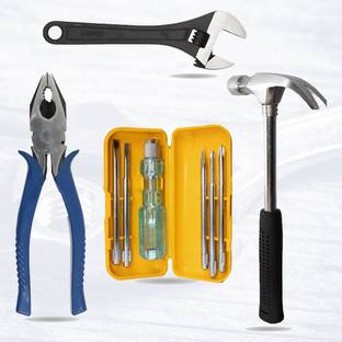 Hillgrove HGCM513M1 8"inch Adjustable Wrench with 8"inch Plier,5in1 Screwdriver Set,Hammer HGCM513M1 8"inch Adjustable Wrench with 8"inch Plier,5in1 Screwdriver Set,Hammer Single Sided Open End Wrench