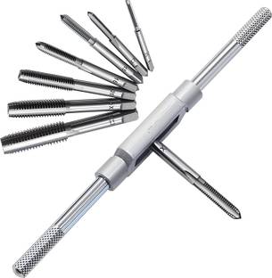 Digital Craft 8PCS Tap Wrench Set – Metric Thread Plug Tap Drill Bits Set M3 M4 M5 M6 M8 M10 M12 Adjustable Tap 1/8"-1/2" for Metal Threading & Repair Single Sided T Type Wrench