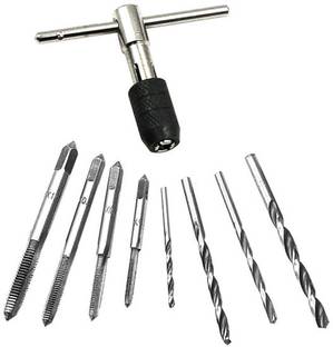 A&S TOOLSHOP 9Pcs Hand Tap Set Screw Thread Taps T-Wrench Reamer M3-M6 Twist Drill Single Sided Combination Wrench