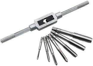 A&S TOOLSHOP 8pcs Metric Thread Machine Taps Set, Hand Screw Thread Plug Taps M3 M4 M5 M6 M8 M10 M12 with Adjustable Tap Wrench 1/16-1/2'' Single Sided Combination Wrench