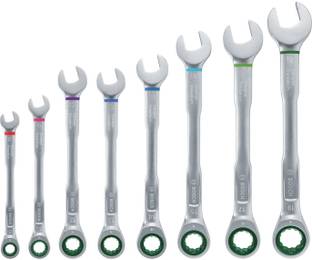 BOSCH Ratchet Combination Wrench 8-Piece Set - Chrome Vanadium Steel, 72 Teeth ,5-Degree Working Angle, Rust Resistant 8mm to 19mm Double Sided Combination Wrench