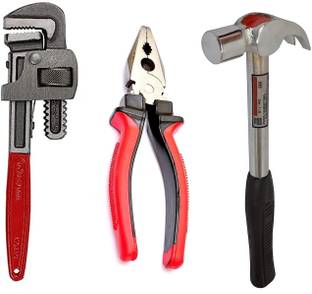 Exotic Arcade Combo of Pipe Wrench 10", Pipe claw Hammer and Plier | Home & Professional Use | Best Quality Single Sided Pipe Wrench