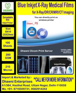 Dhwani Blue Inkjet Medical X Ray Film Size 8 X 10 210 Mic 100 Sheets Combo Pack X-Ray Viewer