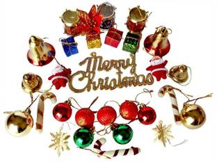 ZenCrafts Christmas Tree Decorations Balls, Bells, Gifts, Snata,Trees, Stars Items Hanging Ornaments Pack of 44
